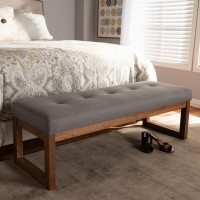 Baxton Studio BBT5337-Grey-Bench Caramay Modern and Contemporary Grey Fabric Upholstered Walnut Brown Finished Wood Bench